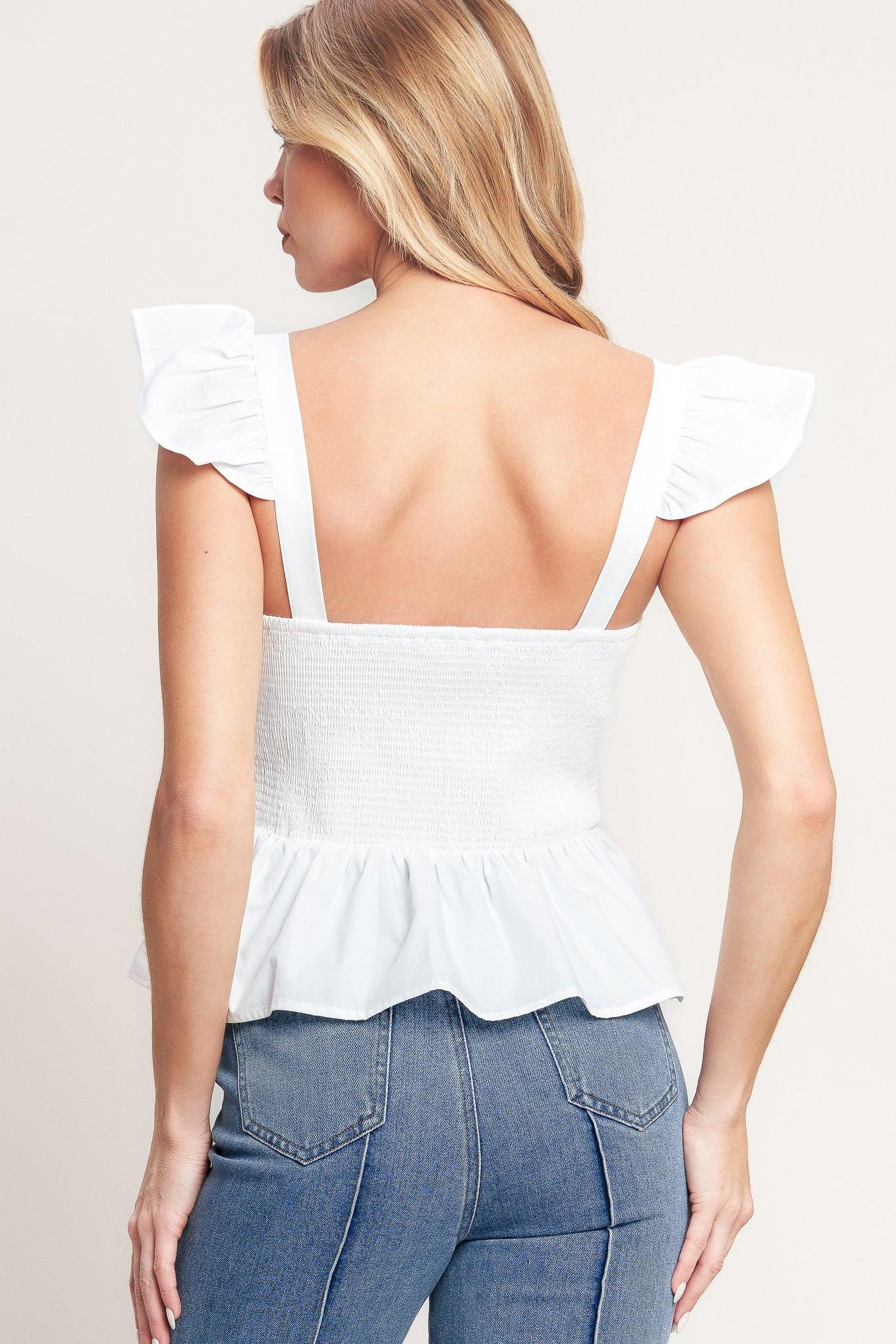 Sweetest Moment Woven Top in white, view 6 — Soul Flow Apparel