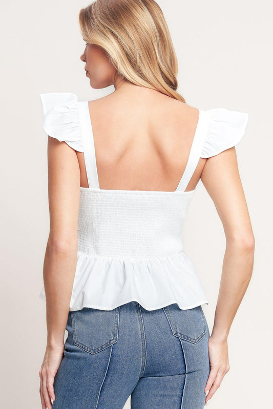 Sweetest Moment Woven Top in white, view 6 — Soul Flow Apparel