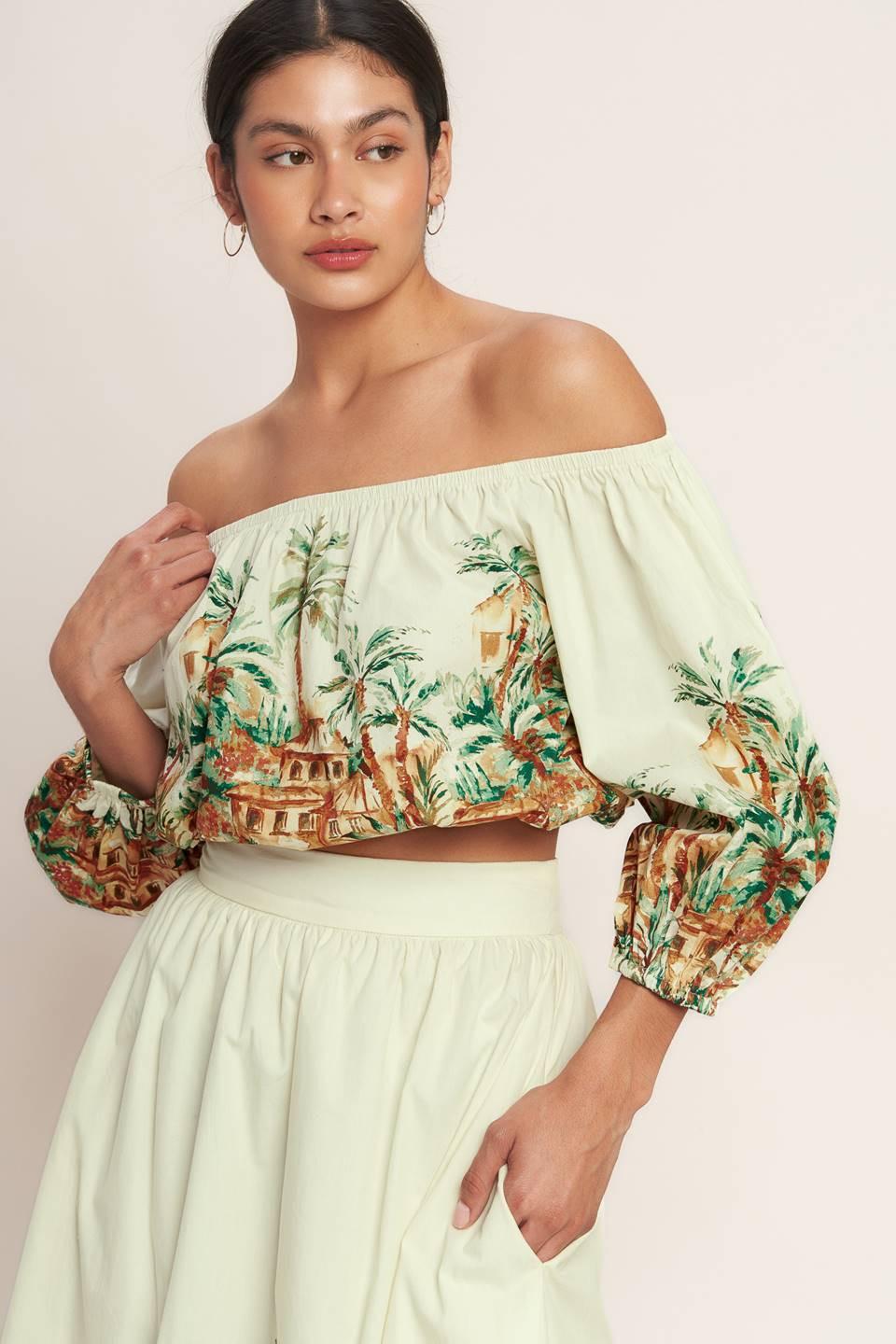 Island Time Only Woven Crop Top in ivory, view 4 — Soul Flow Apparel