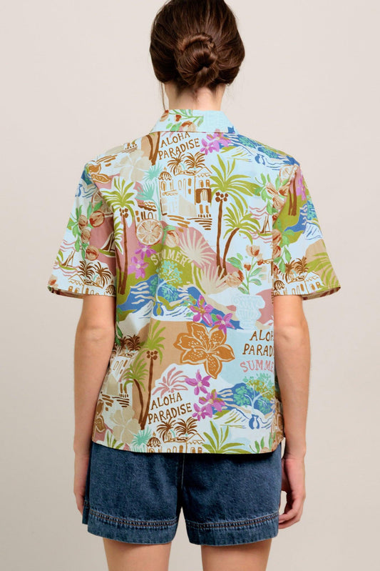 Sunshine Getaway Woven Top in ivory multi, view 8 — Soul Flow Apparel