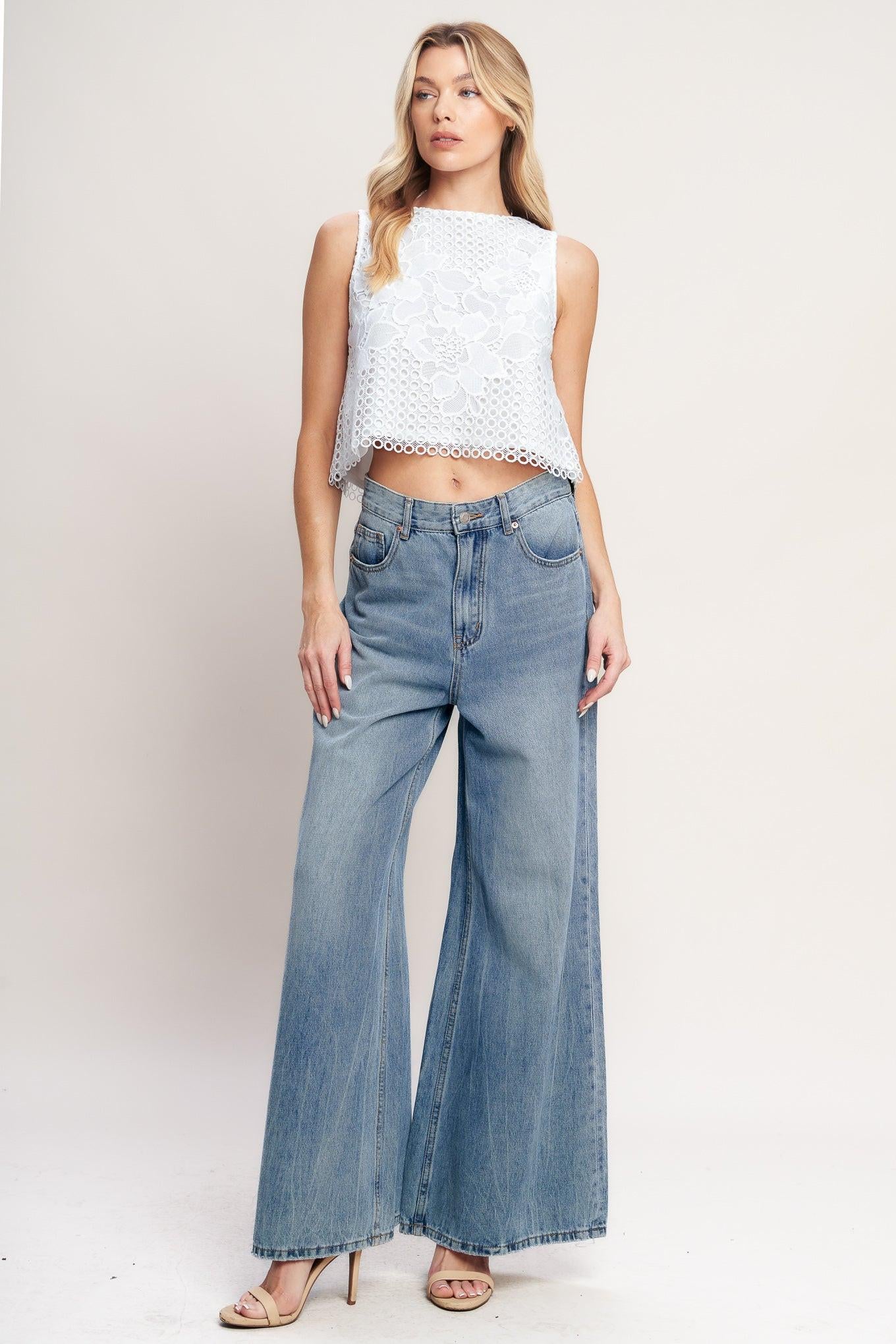 Love At First Woven Lace Top in white, view 1 — Soul Flow Apparel