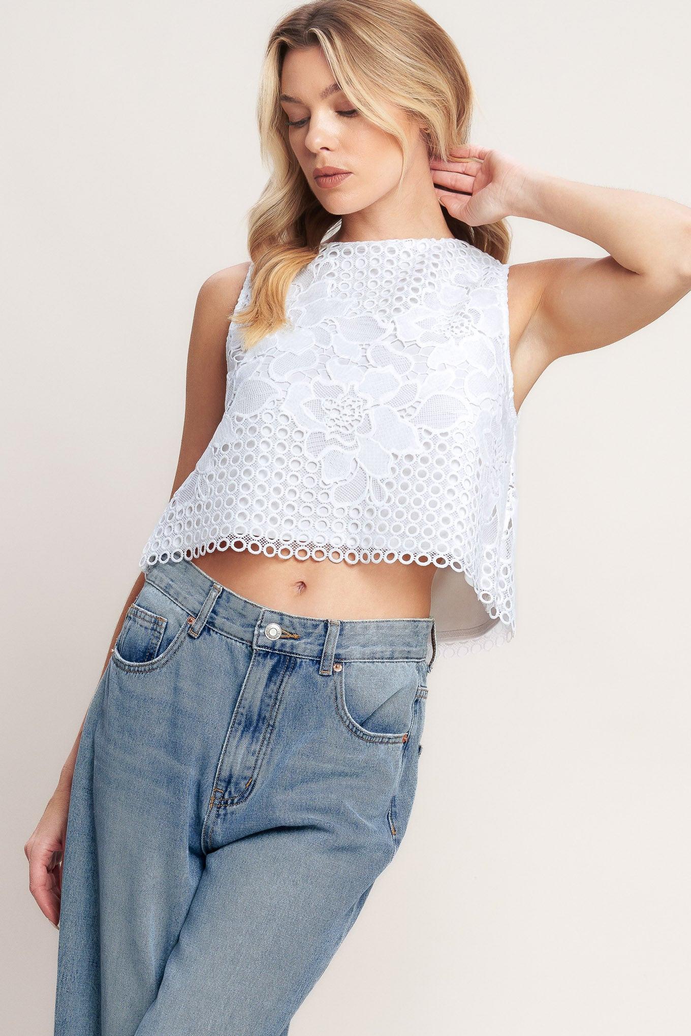 Love At First Woven Lace Top in white, view 2 — Soul Flow Apparel