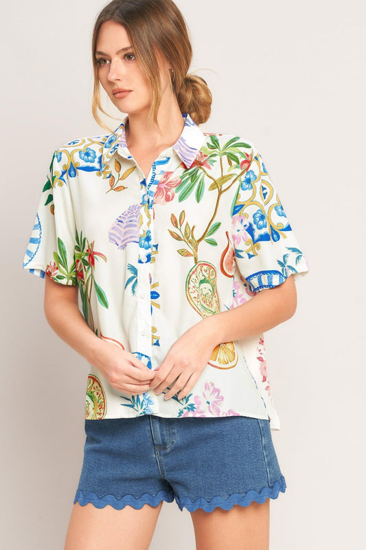 Summer Porcelain Woven Top in off-white, view 1 — Soul Flow Apparel