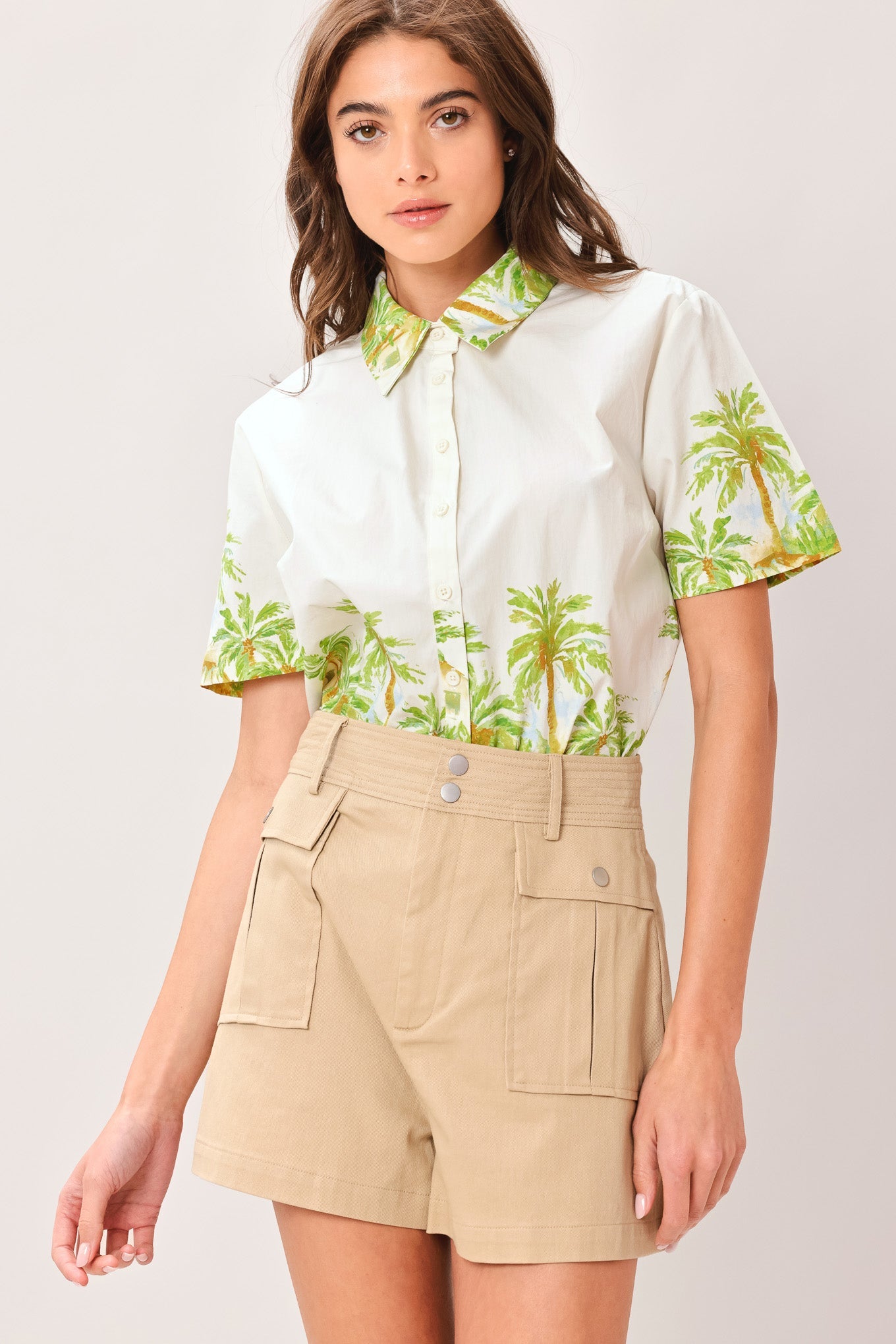 Palm Current Woven Top in off-white green, view 6 — Soul Flow Apparel