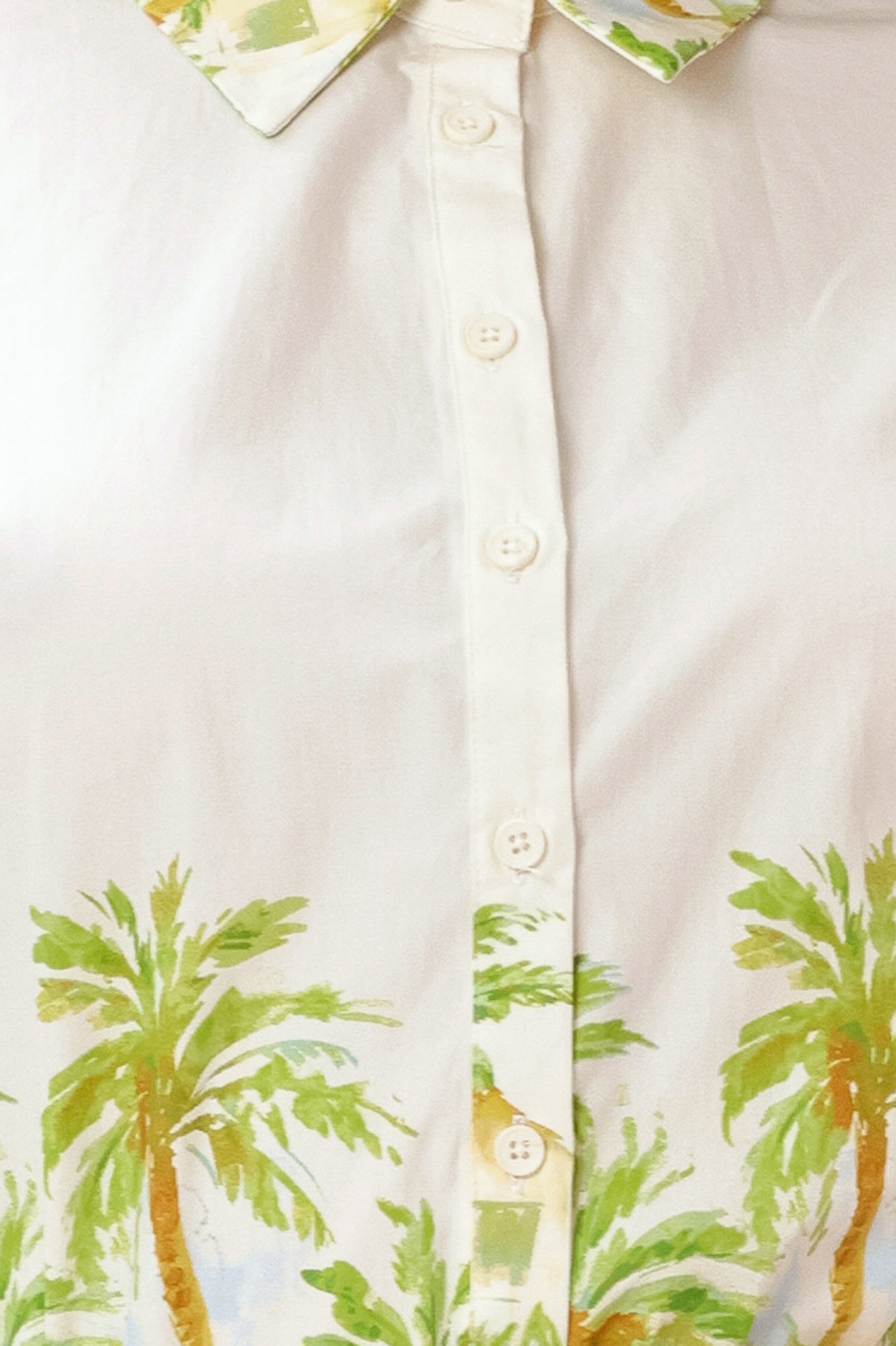 Palm Current Woven Top in off-white green, fabric swatch — Soul Flow Apparel