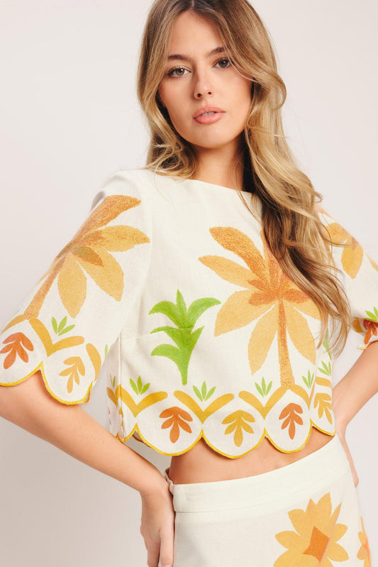 Vintage Island Woven Crop Top in ivory, view 4 — Soul Flow Apparel