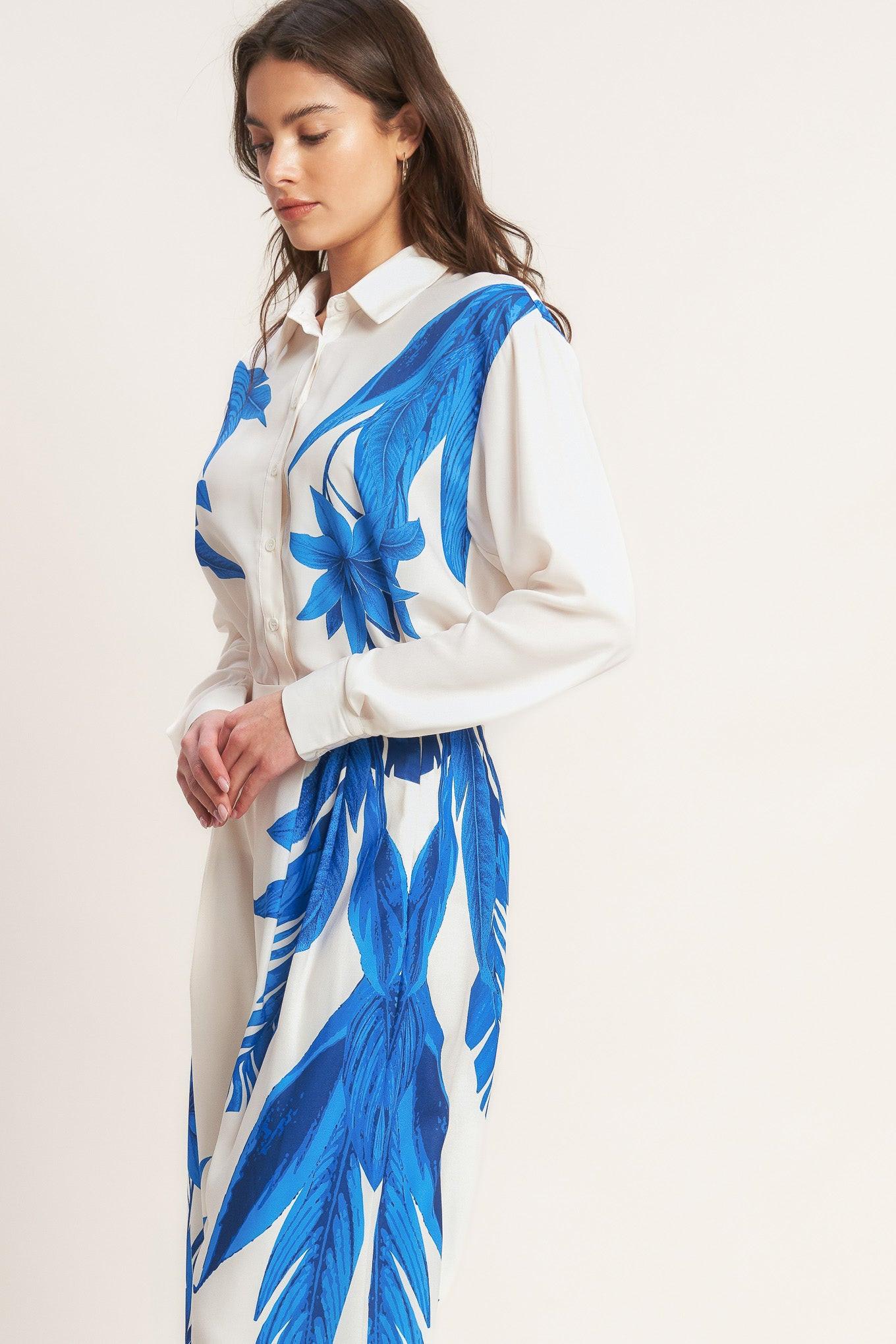 Asymmetrical Botanical Woven Shirt in off-white, view 4 — Soul Flow Apparel