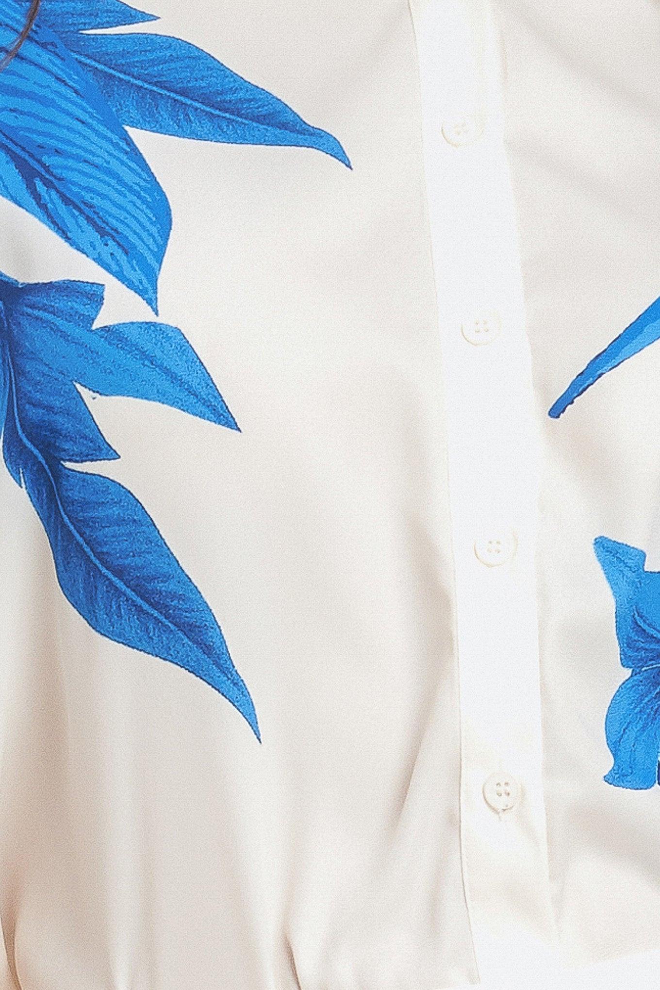Asymmetrical Botanical Woven Shirt in off-white, fabric swatch — Soul Flow Apparel