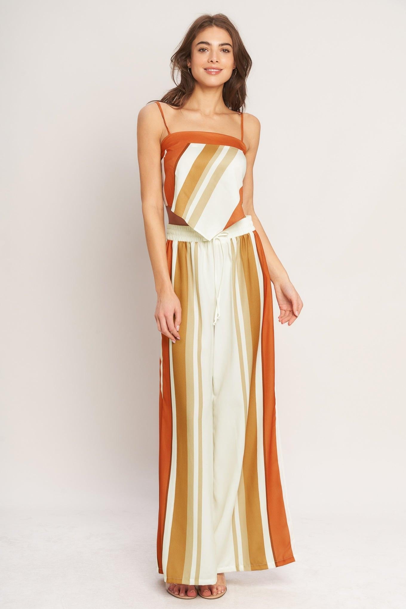Golden Horizon Woven Scarf Top in ivory rust, view 2 — Soul Flow Apparel