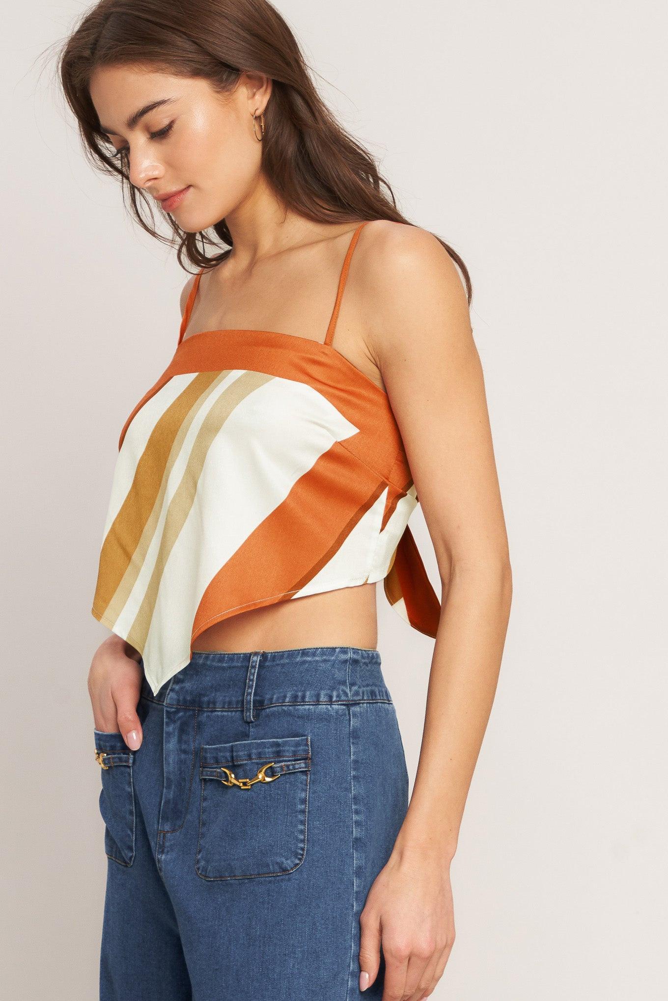 Golden Horizon Woven Scarf Top in ivory rust, view 3 — Soul Flow Apparel