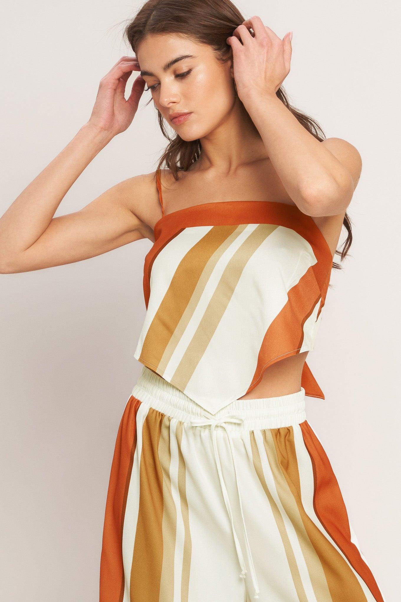 Golden Horizon Woven Scarf Top in ivory rust, view 4 — Soul Flow Apparel