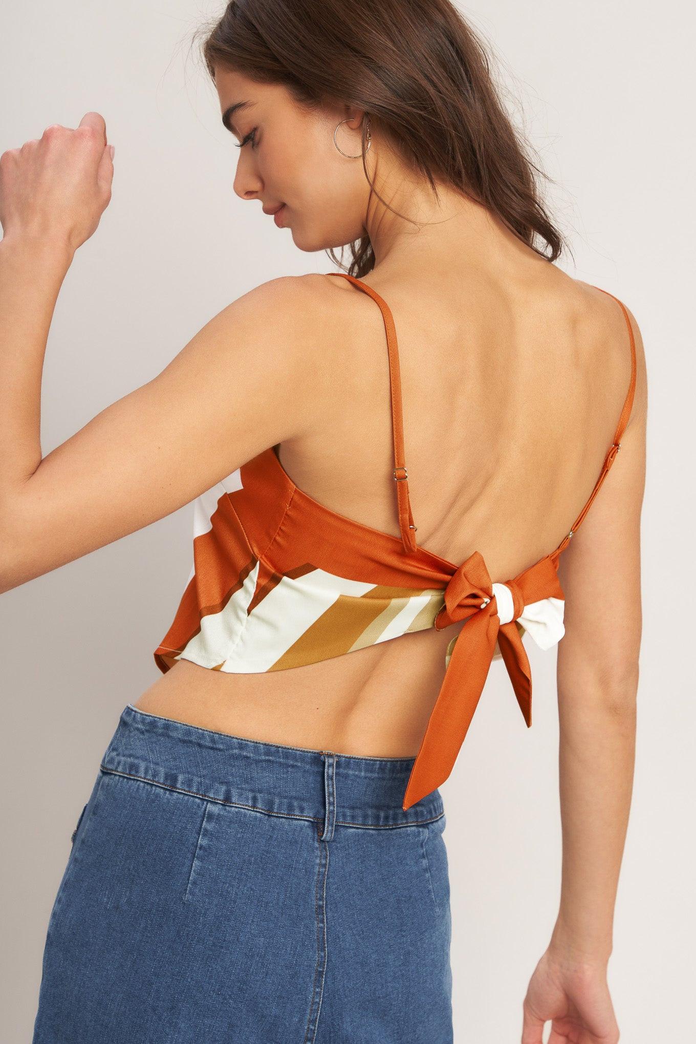 Golden Horizon Woven Scarf Top in ivory rust, view 5 — Soul Flow Apparel