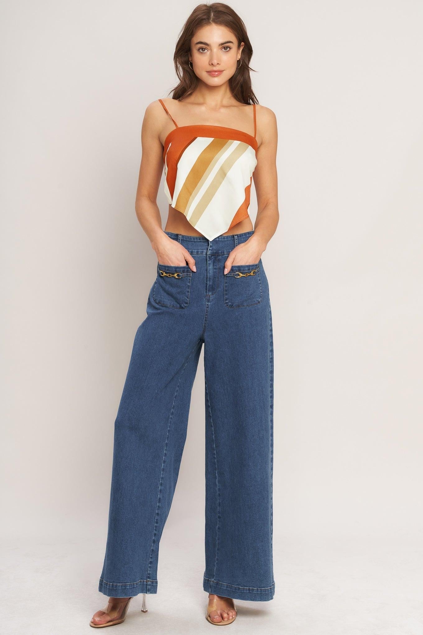 Golden Horizon Woven Scarf Top in ivory rust, view 6 — Soul Flow Apparel