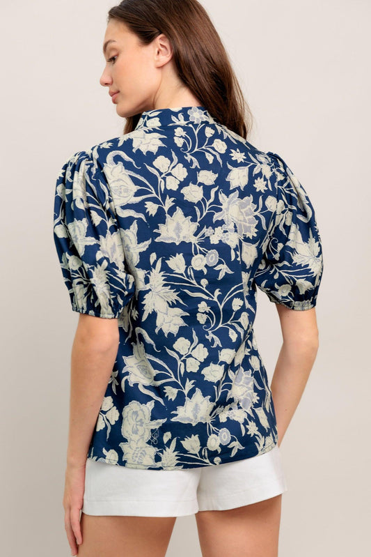 Feeling Romantic Woven Top in navy white, view 3 — Soul Flow Apparel