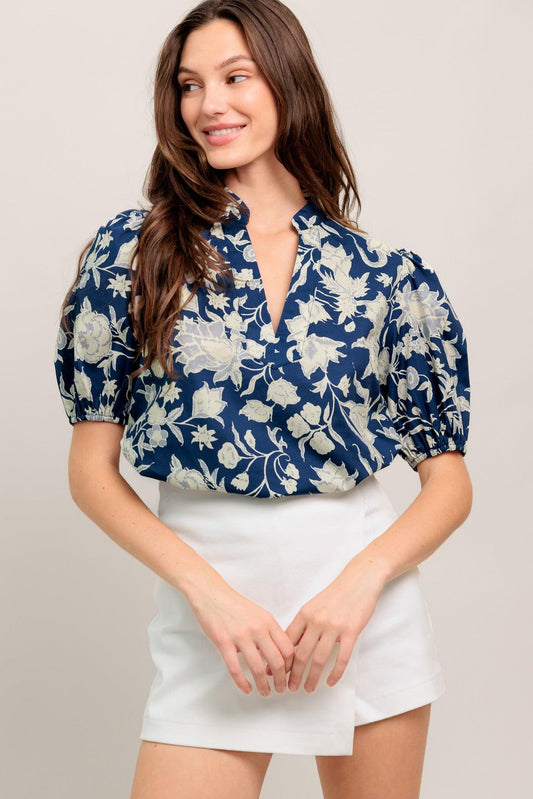 Feeling Romantic Woven Top in navy white, view 6 — Soul Flow Apparel
