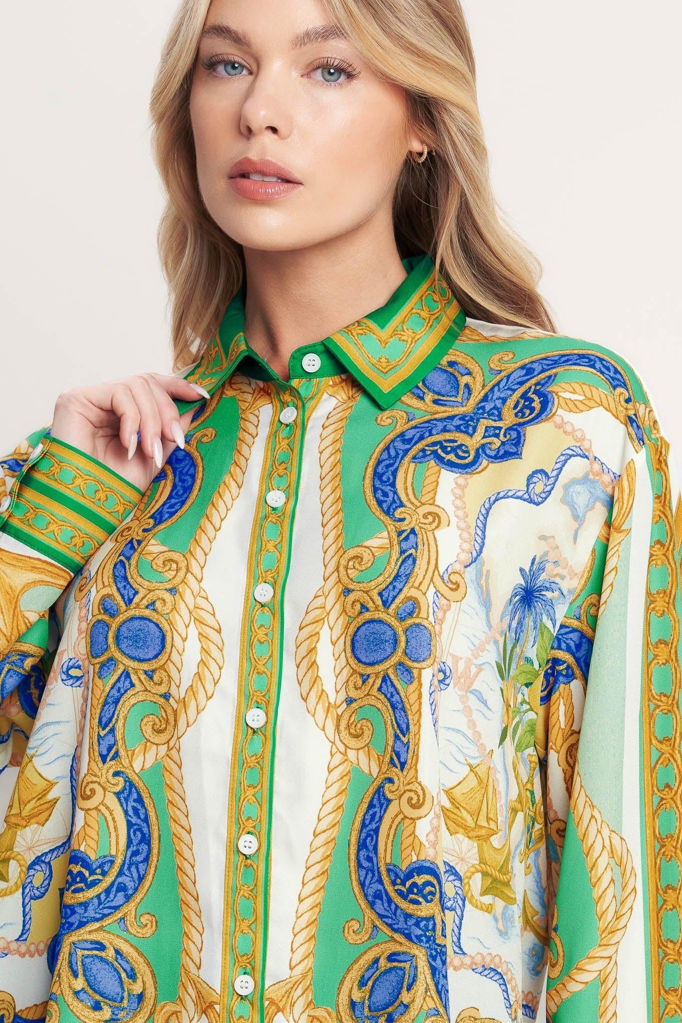 Vintage Heiress Woven Top in off-white green, view 4 — Soul Flow Apparel