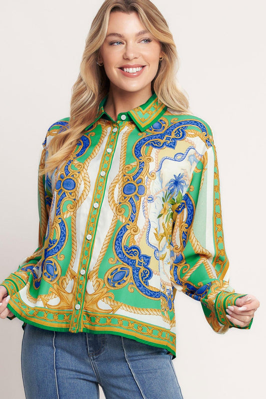 Vintage Heiress Woven Top in off-white green, view 5 — Soul Flow Apparel