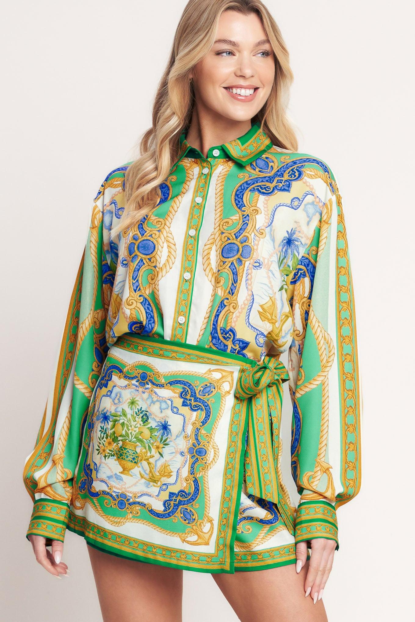 Vintage Heiress Woven Top in off-white green, view 6 — Soul Flow Apparel