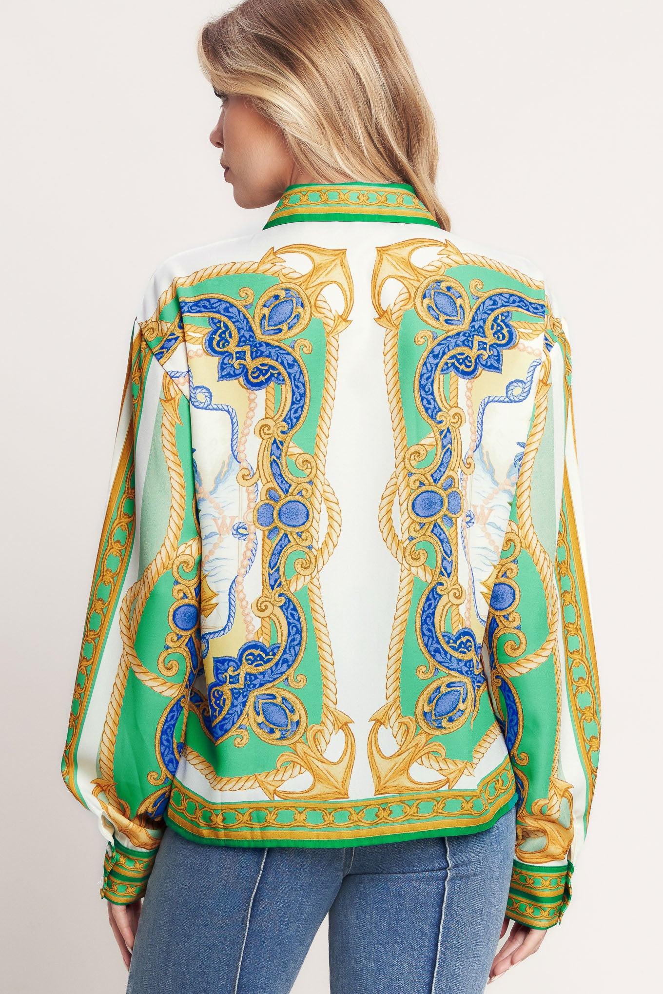 Vintage Heiress Woven Top in off-white green, view 7 — Soul Flow Apparel