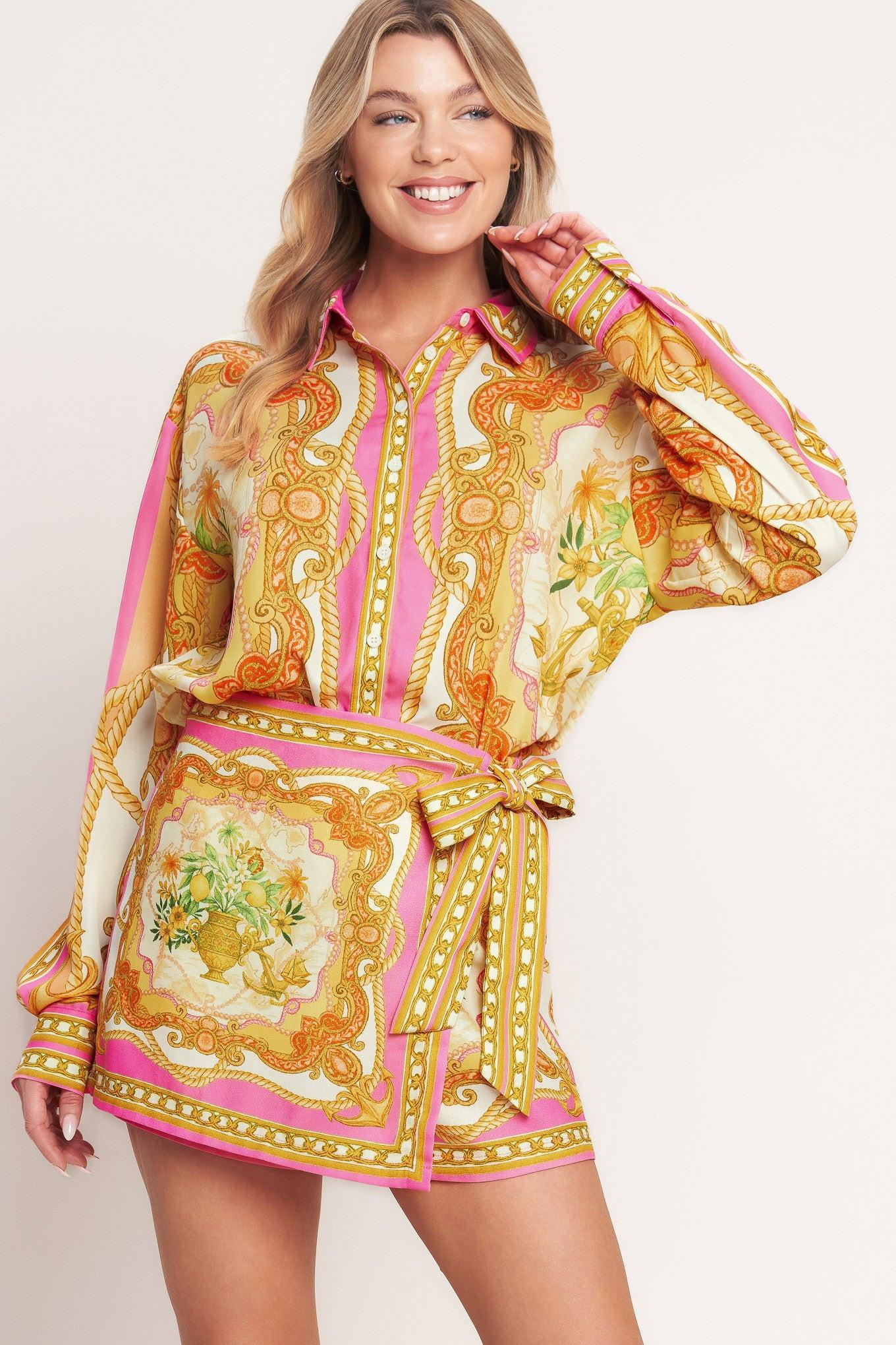 Vintage Heiress Woven Top in off-white pink, view 2 — Soul Flow Apparel
