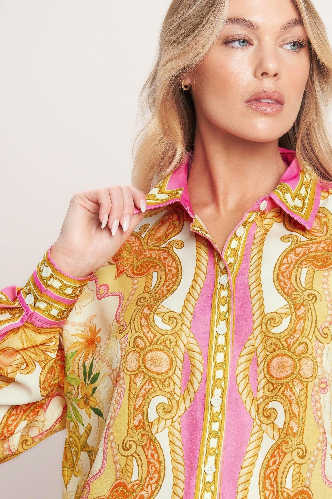 Vintage Heiress Woven Top in off-white pink, view 4 — Soul Flow Apparel