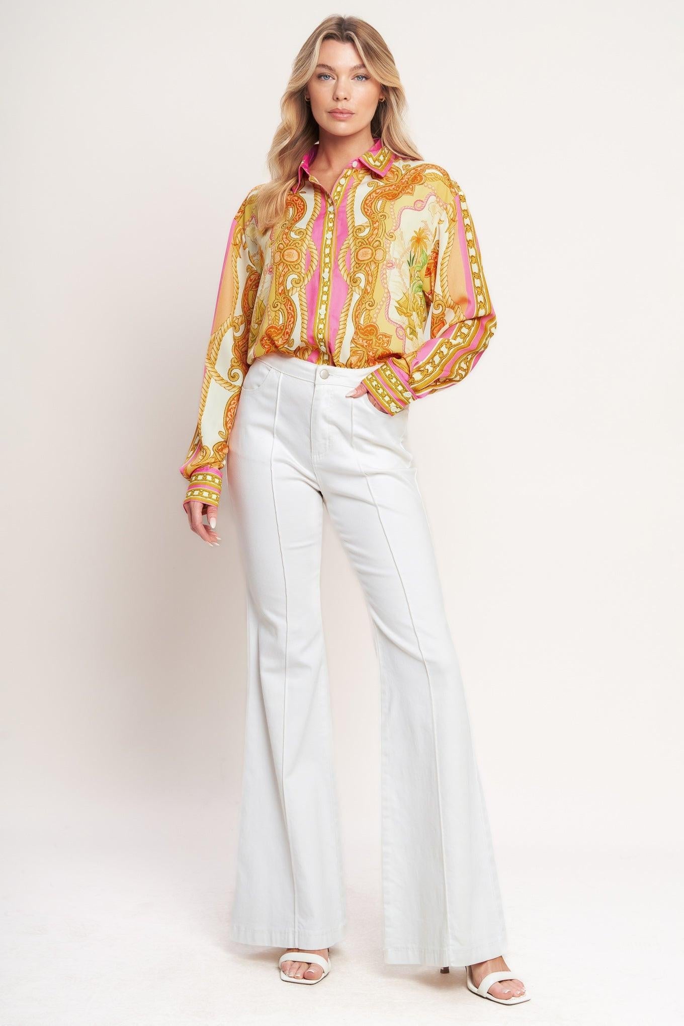 Vintage Heiress Woven Top in off-white pink, view 5 — Soul Flow Apparel