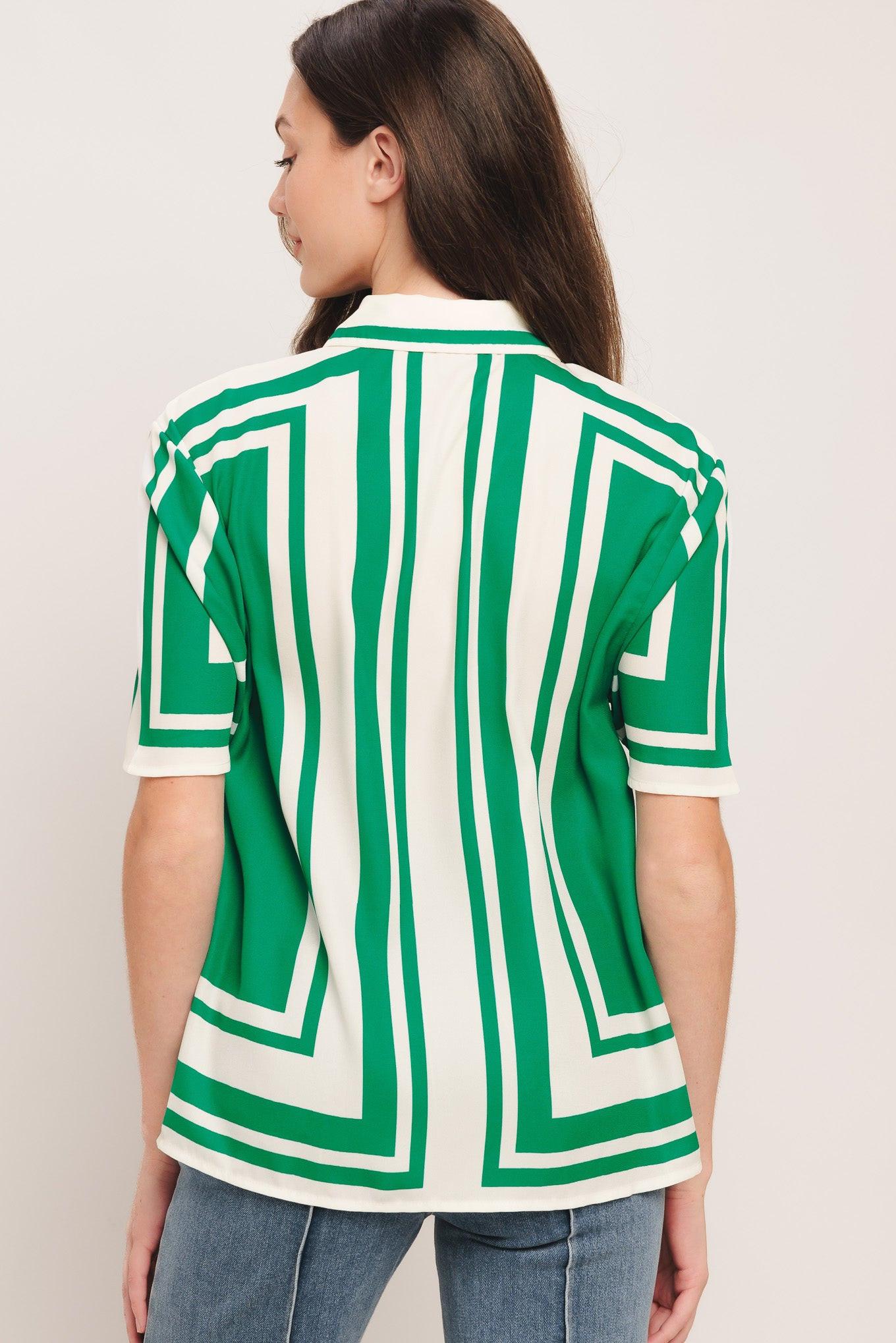 Riviera Stripe Woven Top in ivory green, view 5 — Soul Flow Apparel