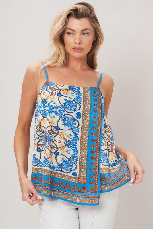 Azure Charm Woven Top in blue multi, view 5 — Soul Flow Apparel