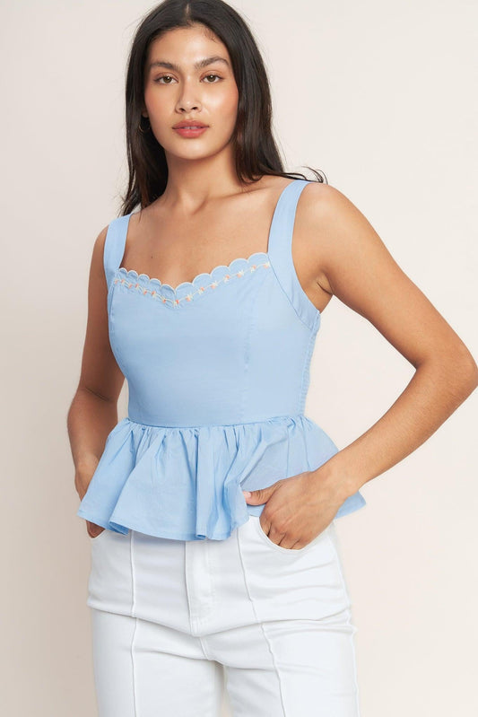 You’re Going to Love Woven Top in light blue, view 2 — Soul Flow Apparel