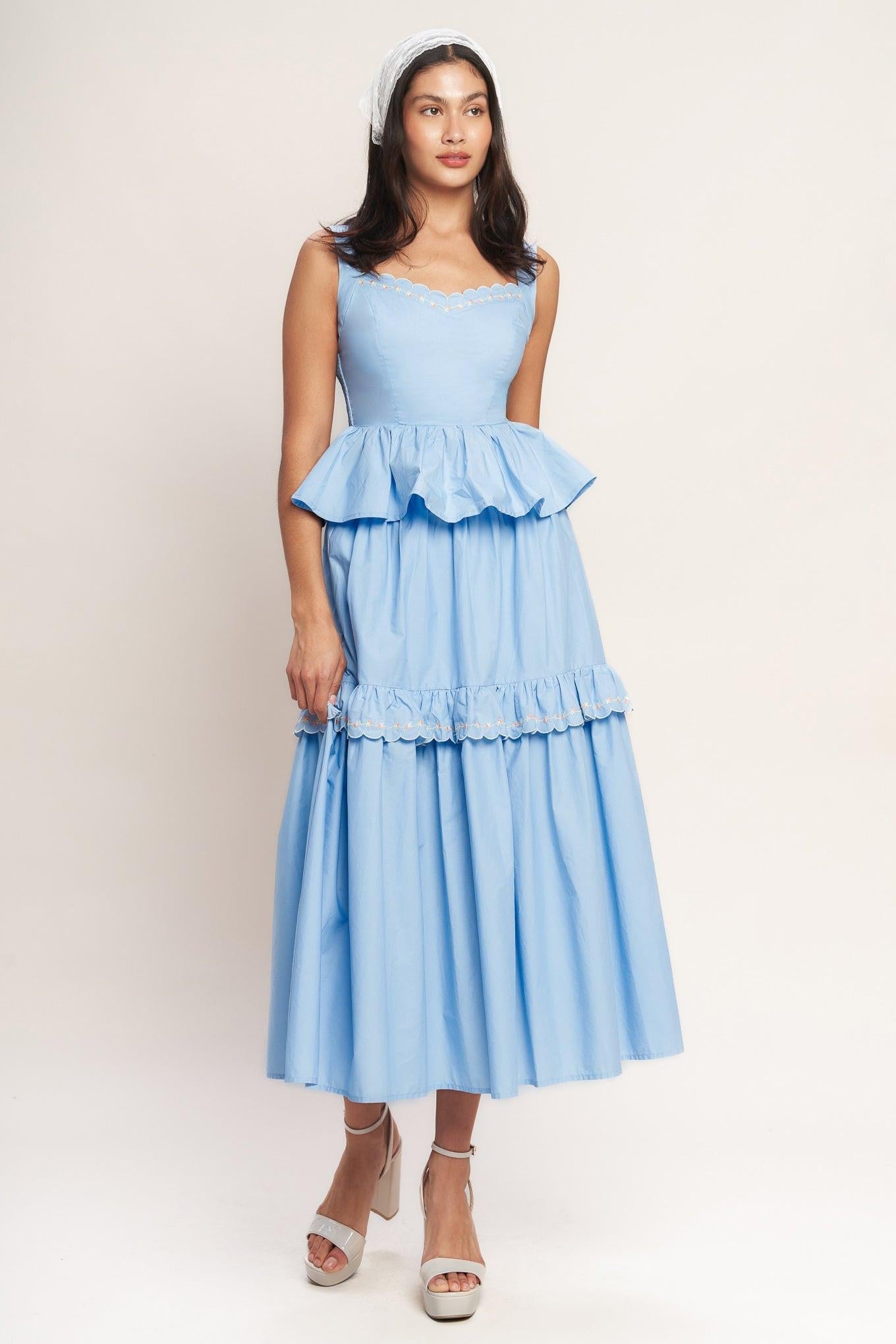 You’re Going to Love Woven Top in light blue, view 3 — Soul Flow Apparel