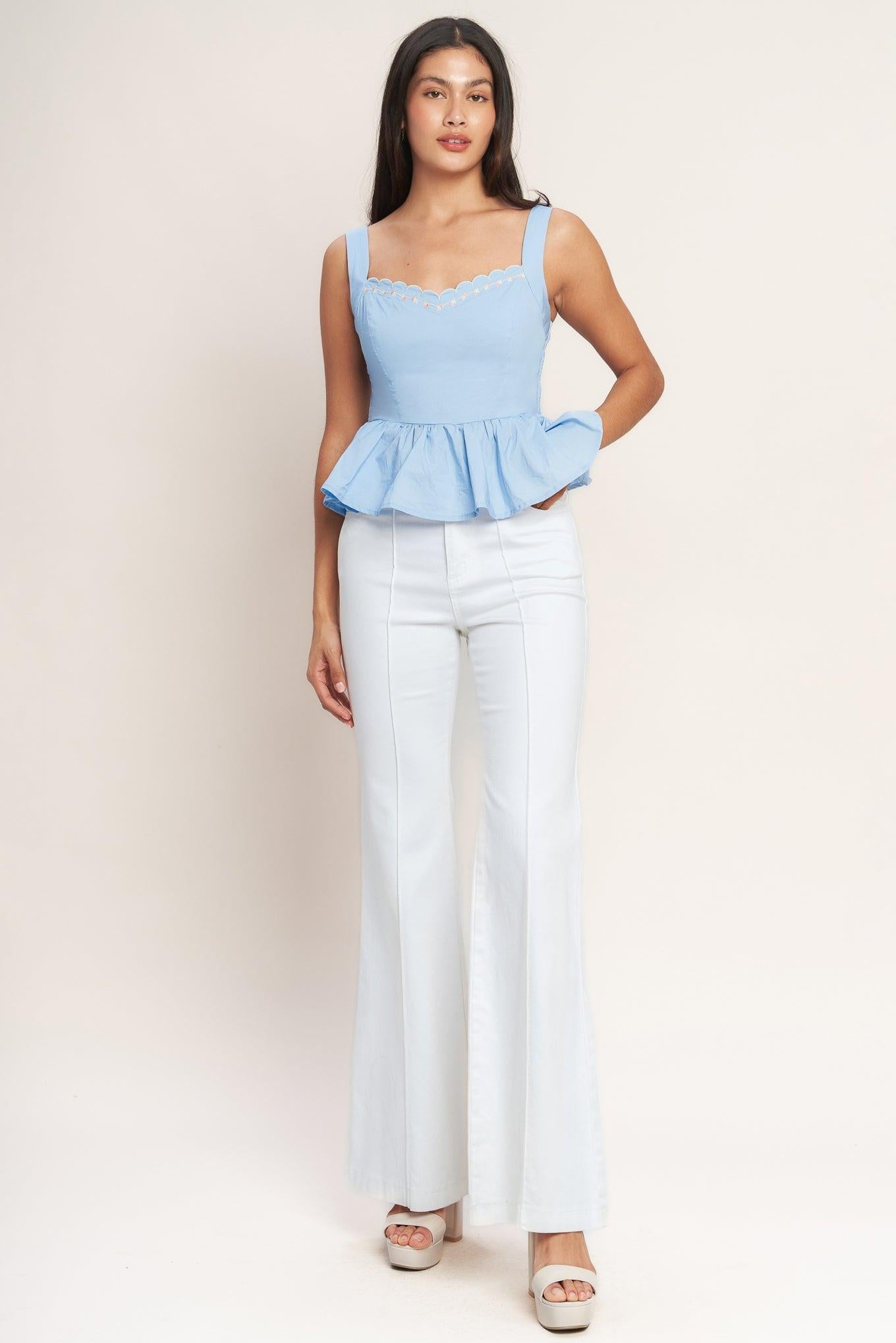 You’re Going to Love Woven Top in light blue, view 5 — Soul Flow Apparel