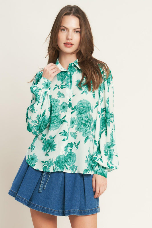 Botanical Pop Woven Top in ivory jade, view 8 — Soul Flow Apparel