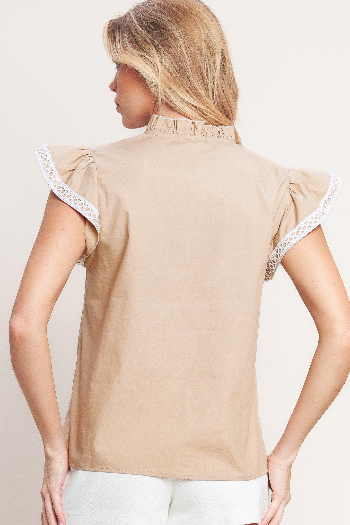 Easy to Admire Woven Top in taupe, view 3 — Soul Flow Apparel
