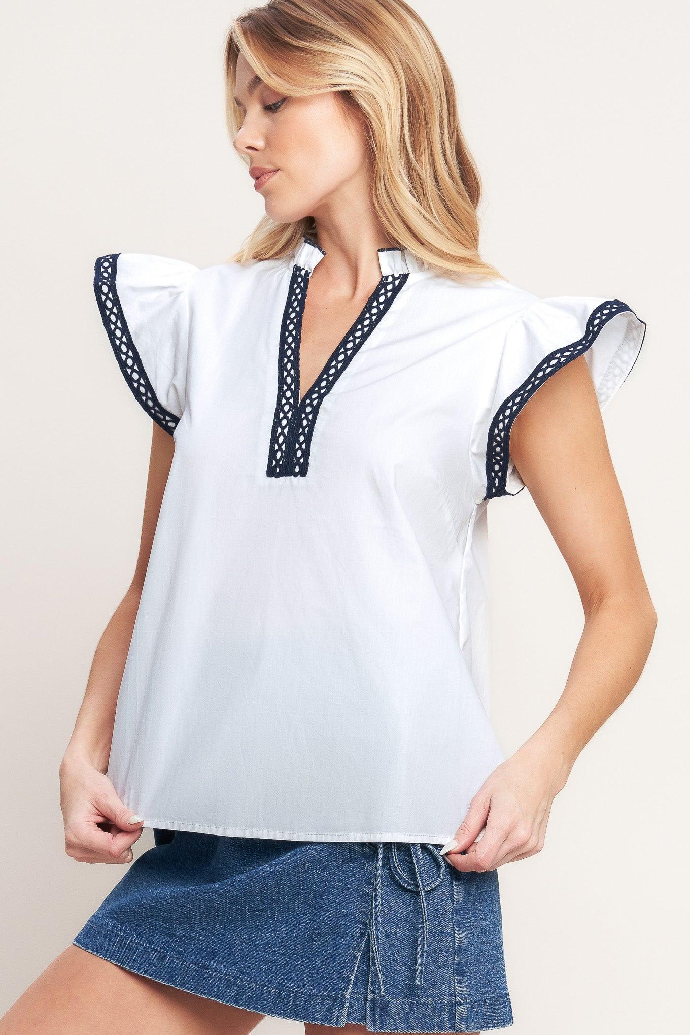 Easy to Admire Woven Top in white, view 2 — Soul Flow Apparel
