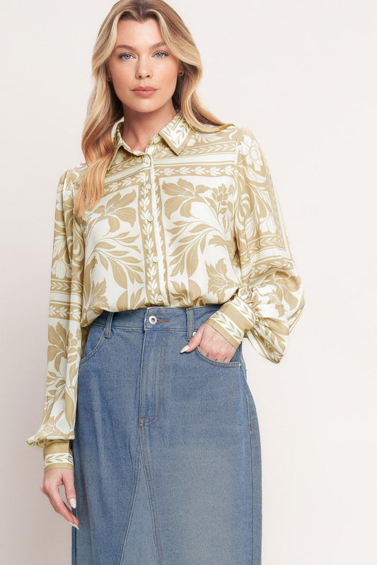 Palm Bazaar Woven Top in taupe ivory, view 4 — Soul Flow Apparel