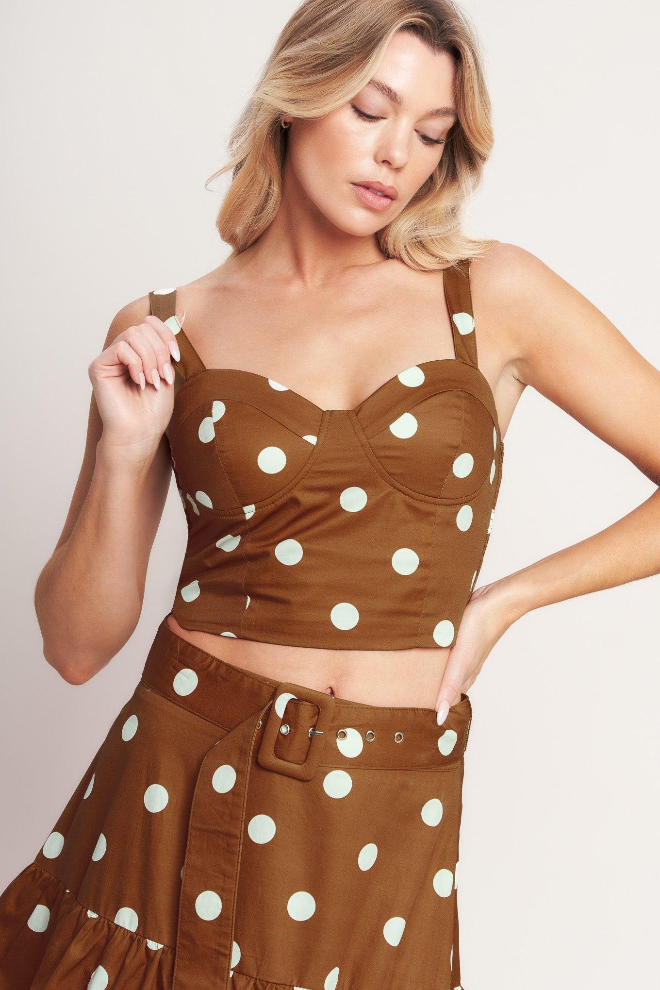 Brown Sugar Dot Woven Bustier Top, view 5 — Soul Flow Apparel