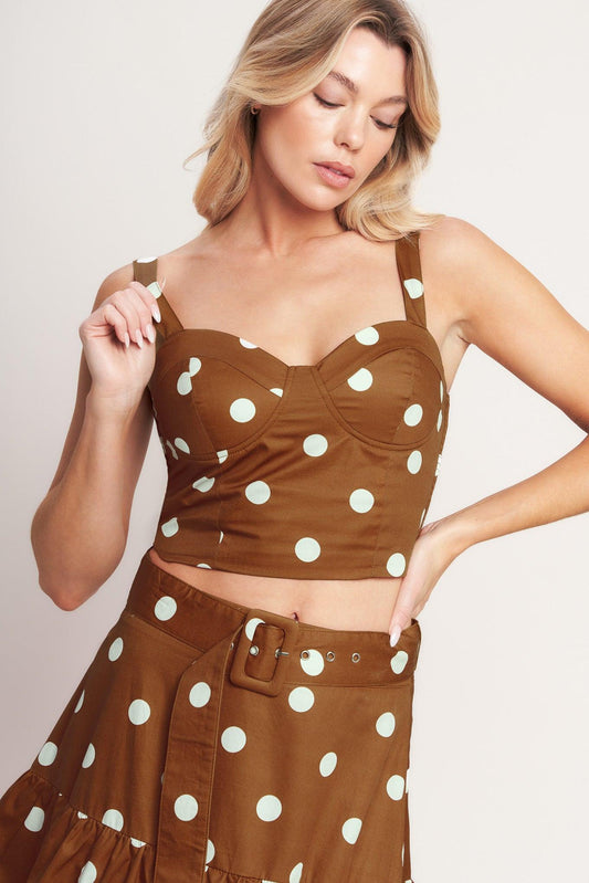 Brown Sugar Dot Woven Bustier Top, view 5 — Soul Flow Apparel