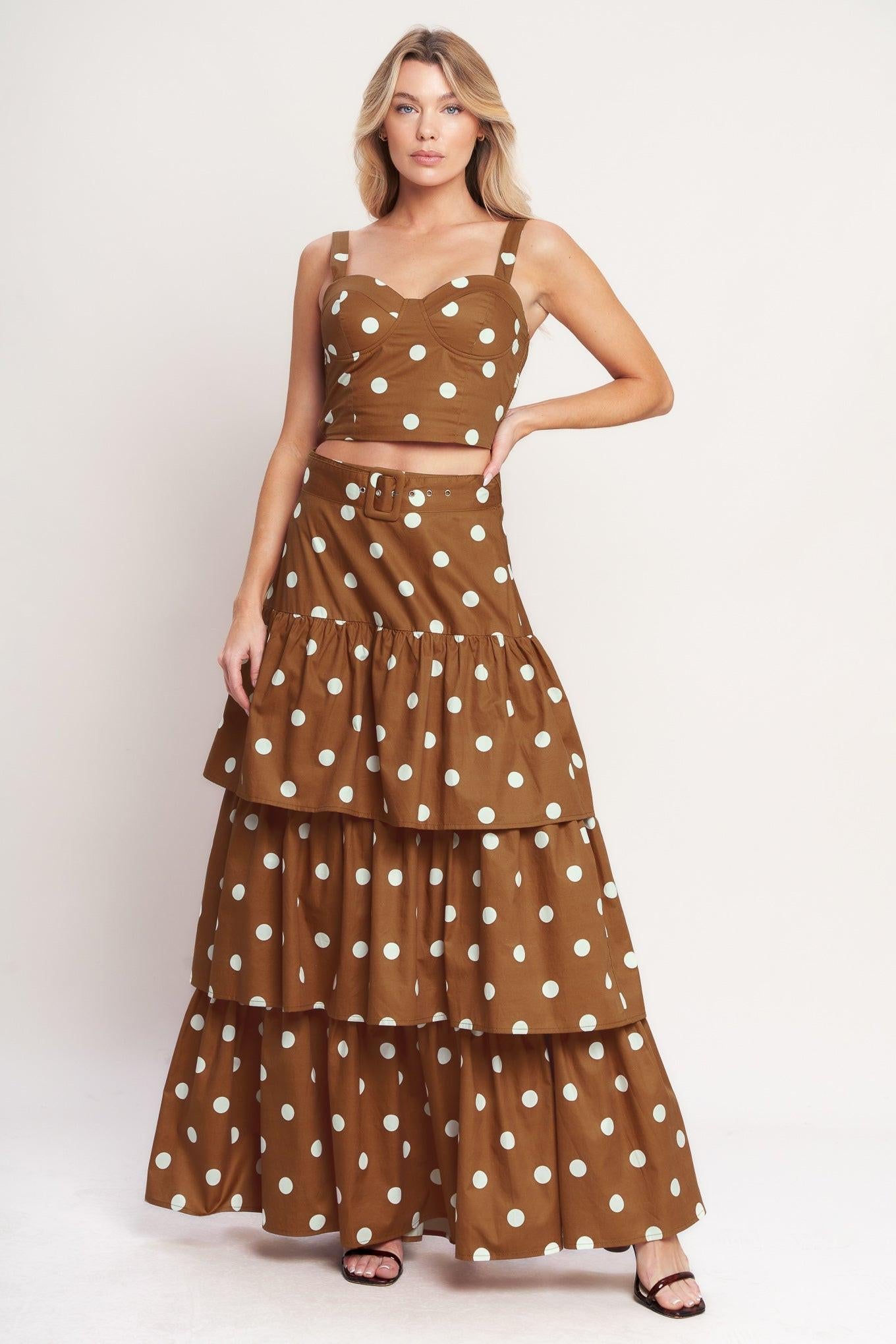 Brown Sugar Dot Woven Bustier Top, view 2 — Soul Flow Apparel