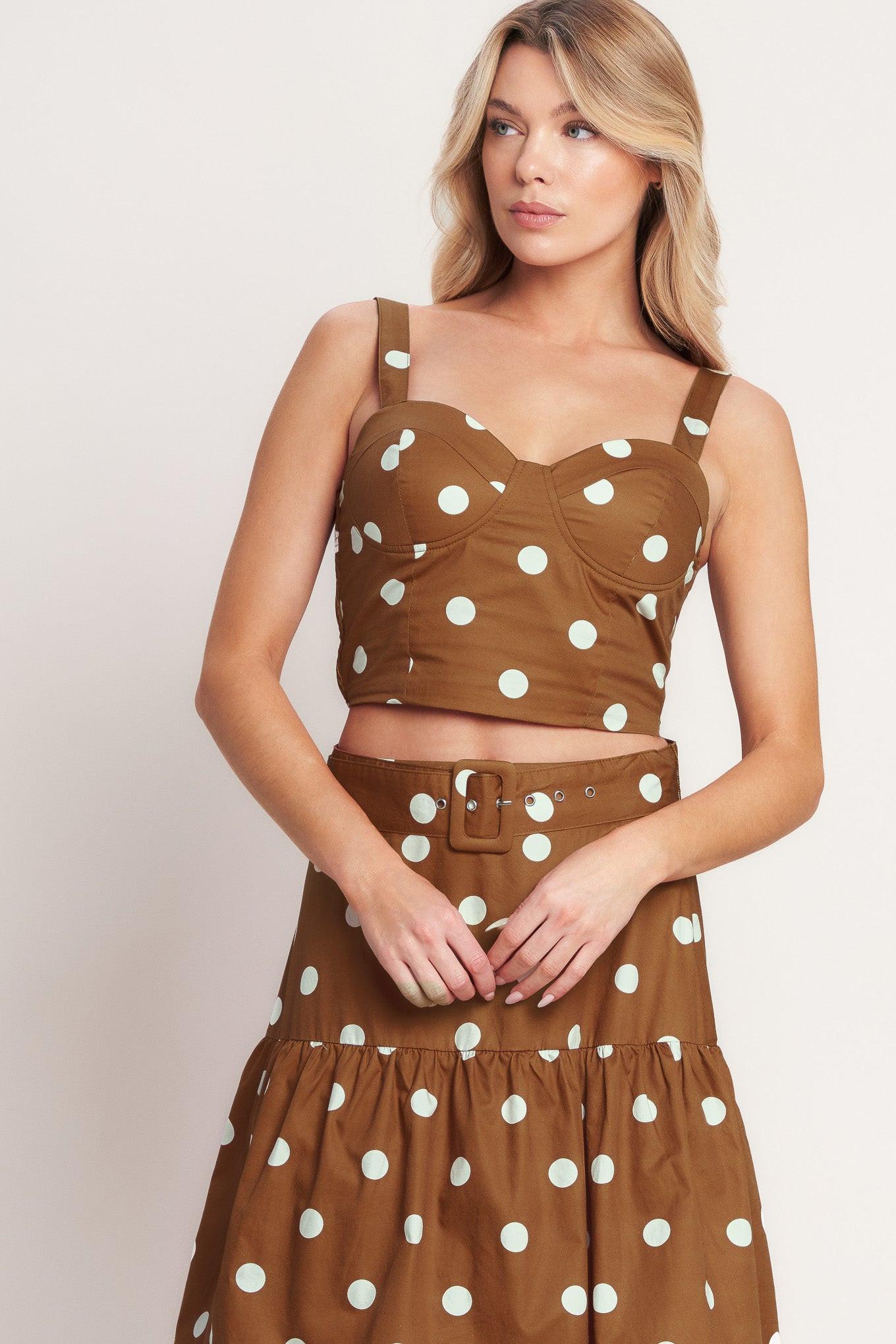 Brown Sugar Dot Woven Bustier Top, view 3 — Soul Flow Apparel