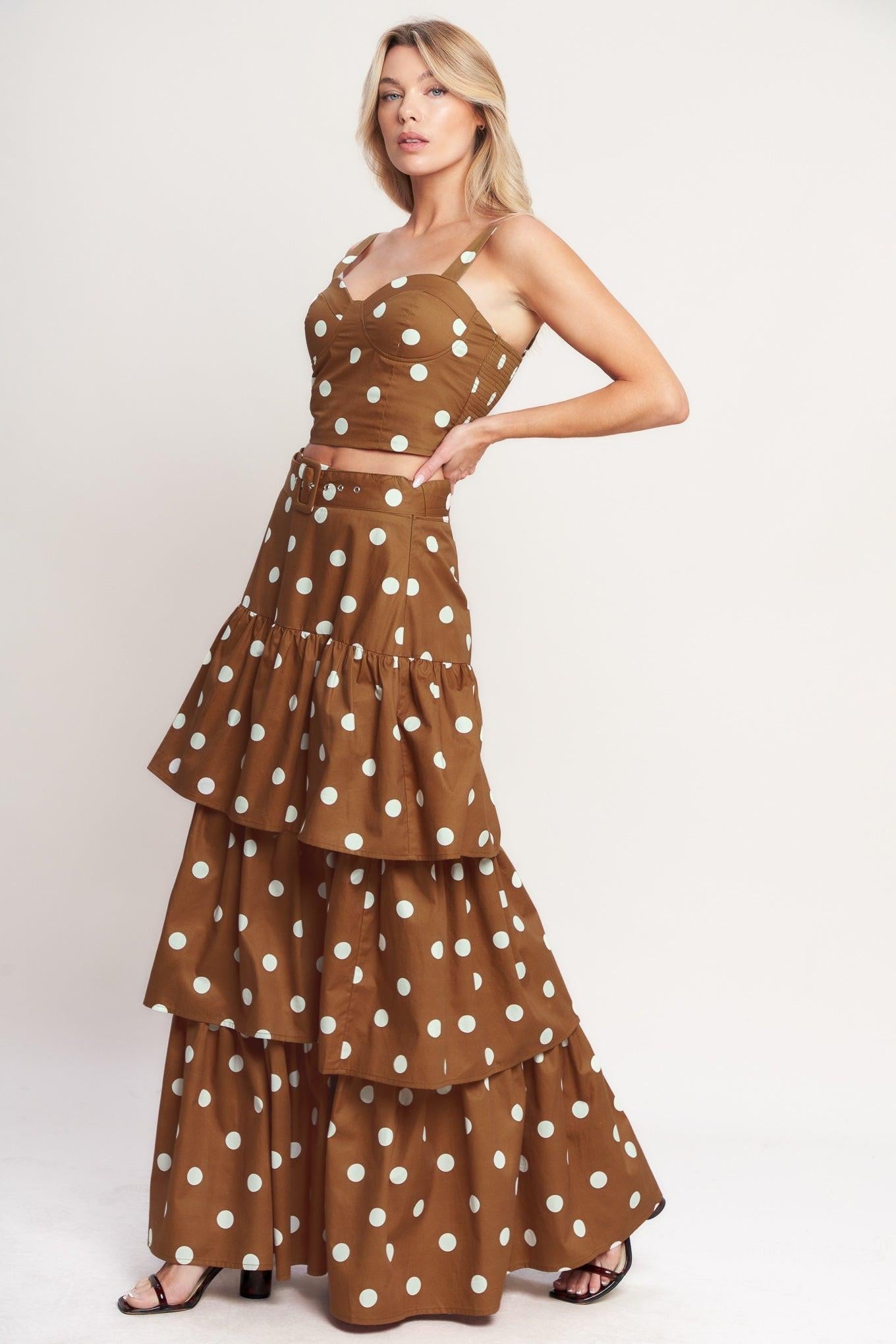 Brown Sugar Dot Woven Bustier Top, view 4 — Soul Flow Apparel