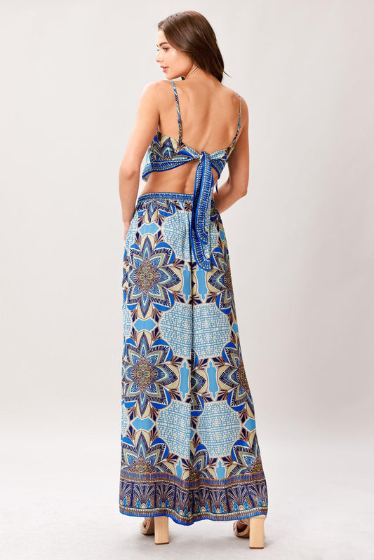 Azure Mandala Woven Scarf Top And Pant Set in blue navy, view 7 — Soul Flow Apparel