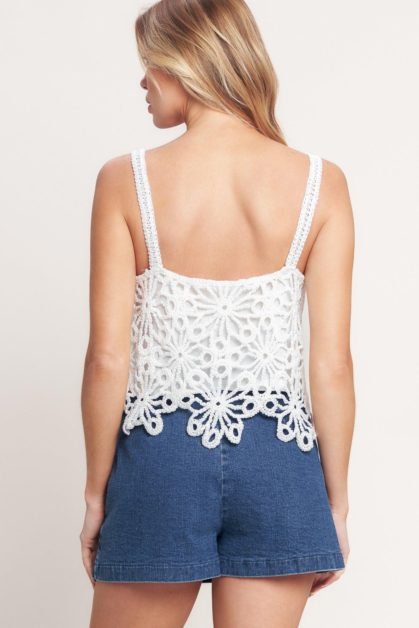 Sunlit Lace Story Crochet Lace Top in off-white, view 4 — Soul Flow Apparel
