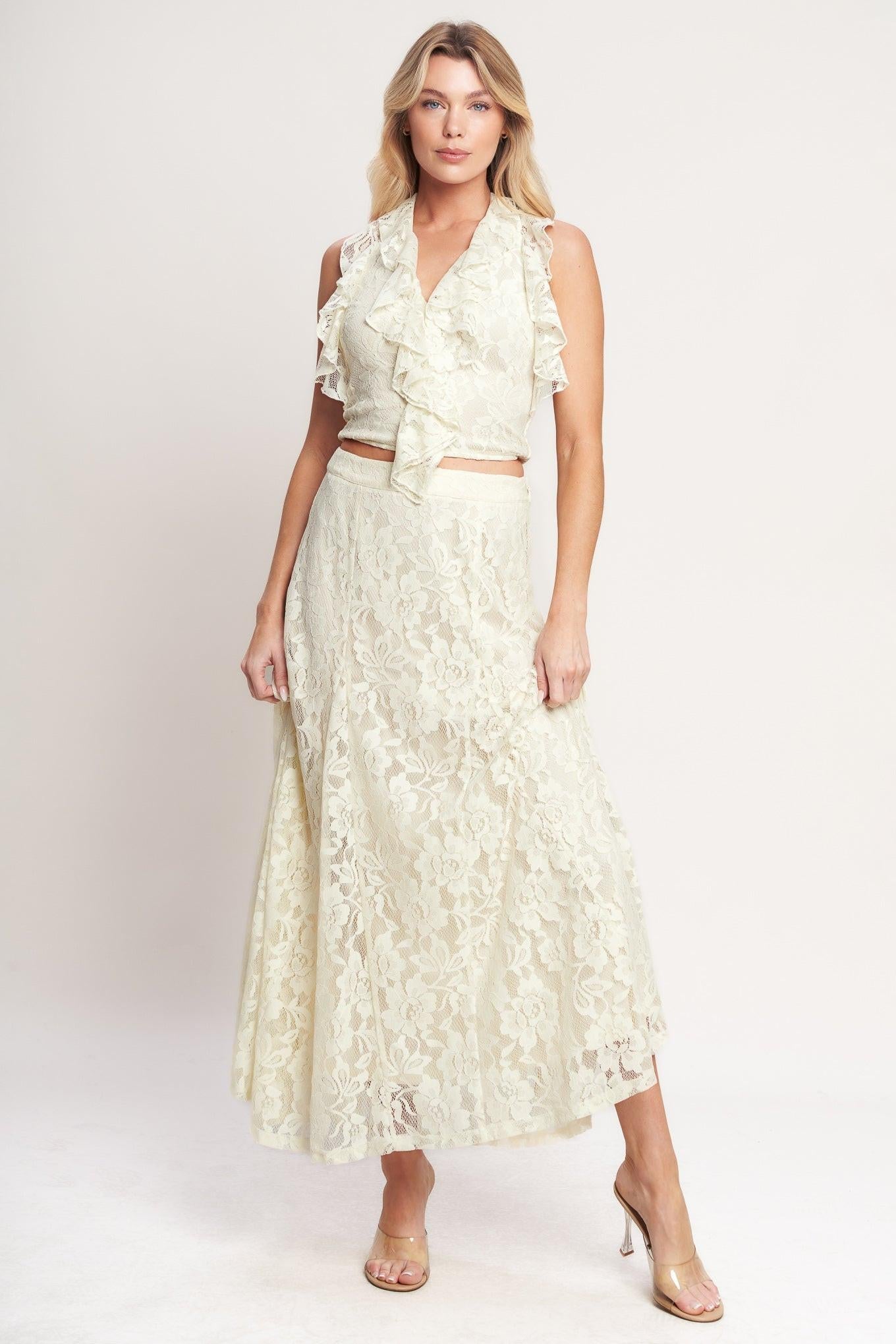 Ballet Muse Woven Lace Top in cream, view 2 — Soul Flow Apparel