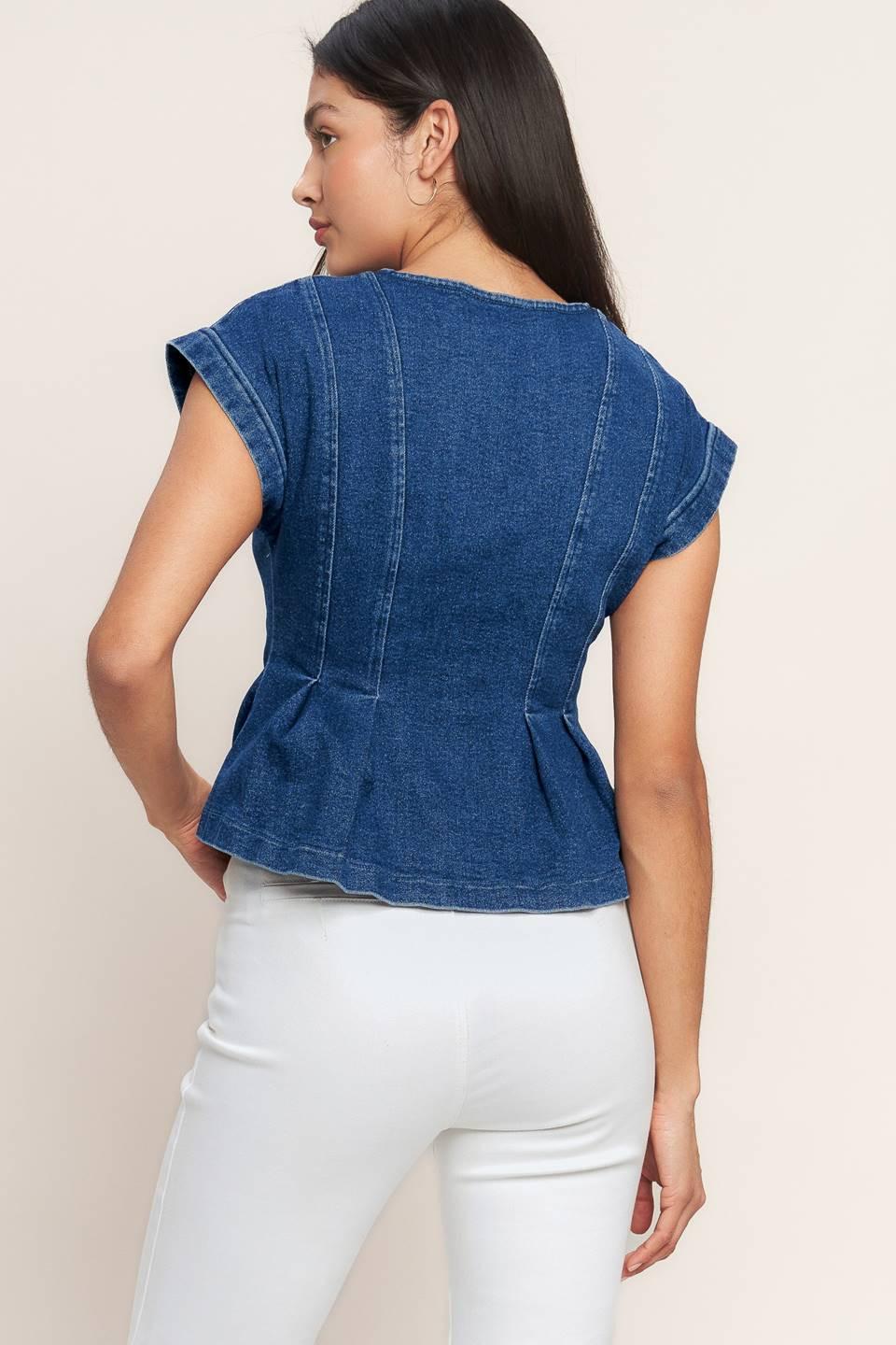 The One You Keep Denim Top in medium indigo, view 4 — Soul Flow Apparel