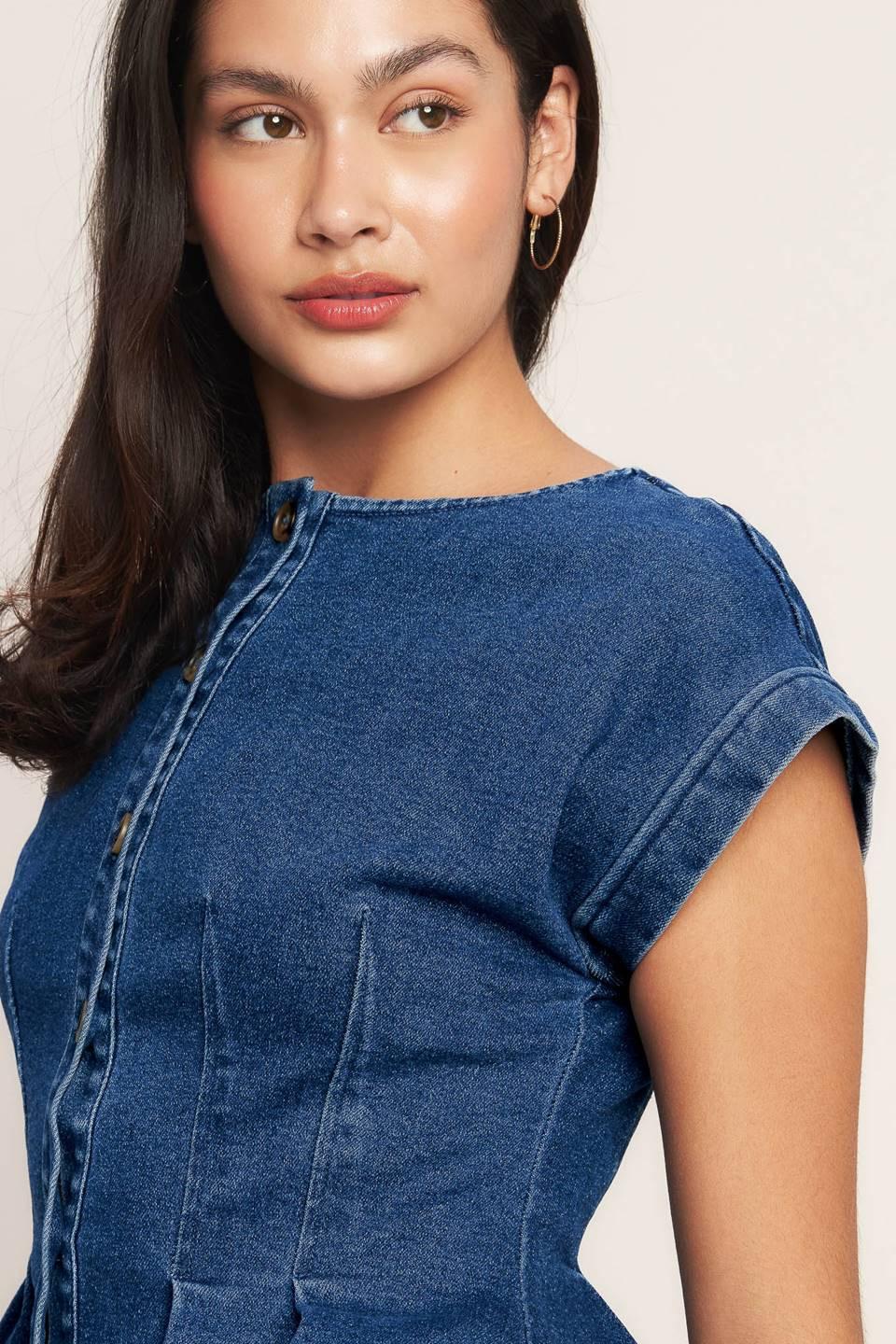 The One You Keep Denim Top in medium indigo, view 6 — Soul Flow Apparel