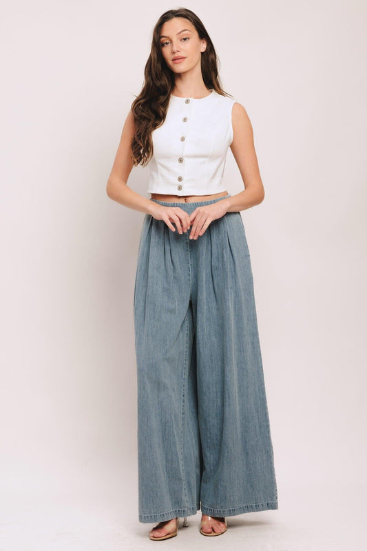 Easy Wear Western Woven Top in white denim, view 2 — Soul Flow Apparel