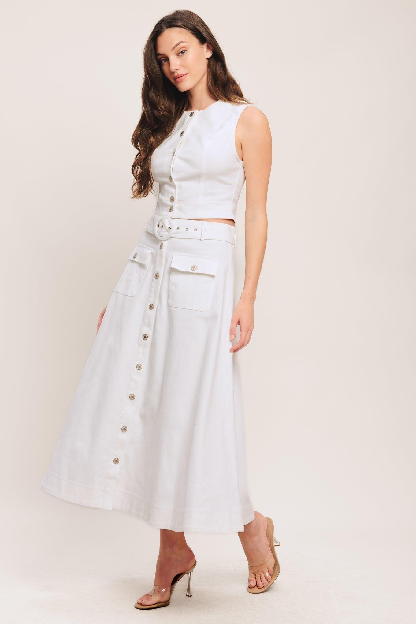 Easy Wear Western Woven Top in white denim, view 4 — Soul Flow Apparel