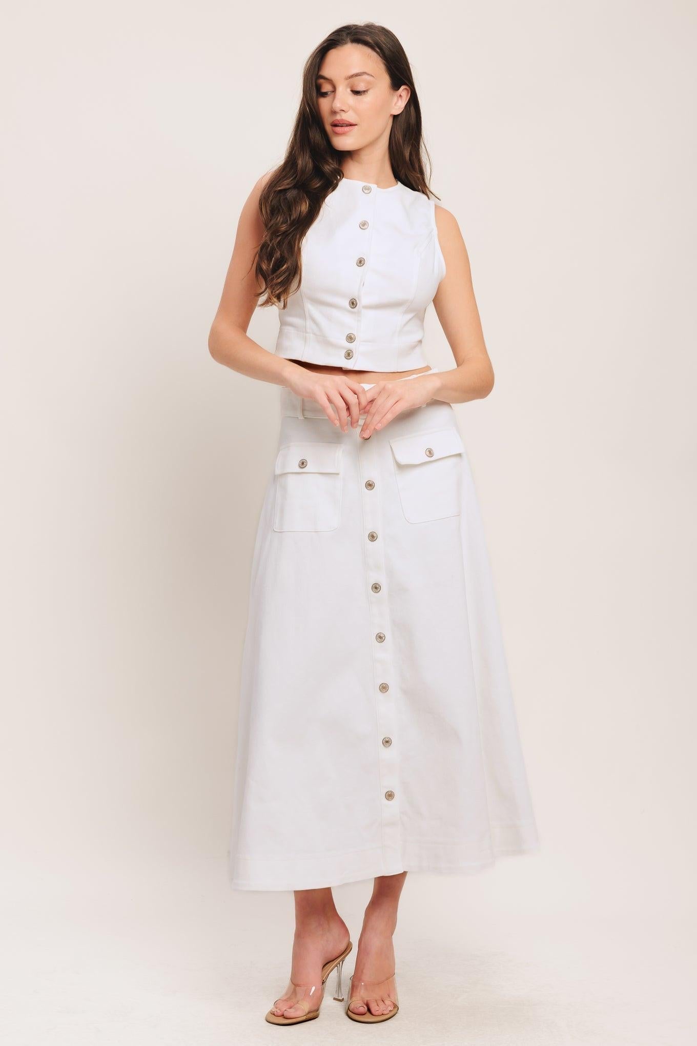 Easy Wear Western Woven Top in white denim, view 6 — Soul Flow Apparel