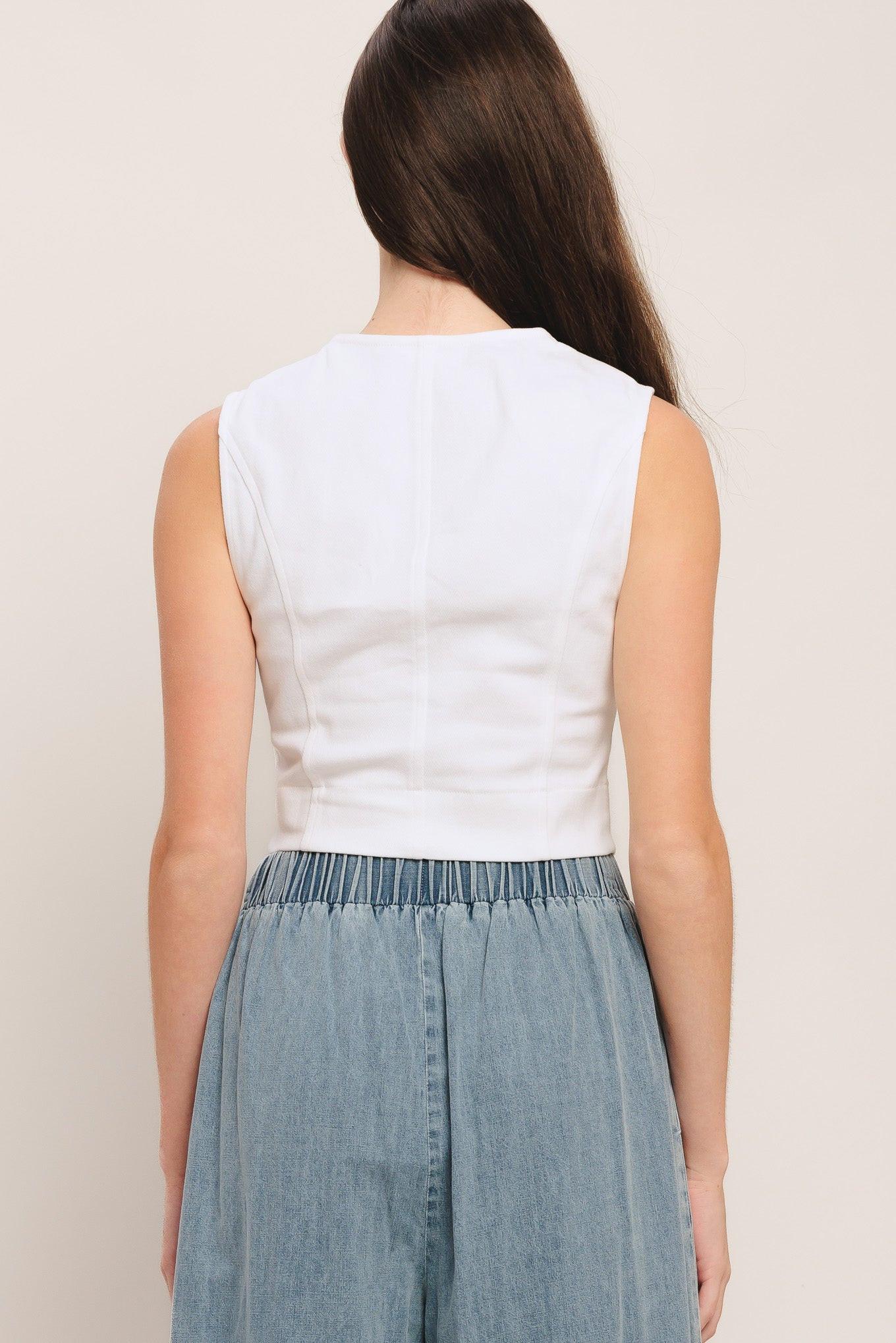 Easy Wear Western Woven Top in white denim, view 7 — Soul Flow Apparel