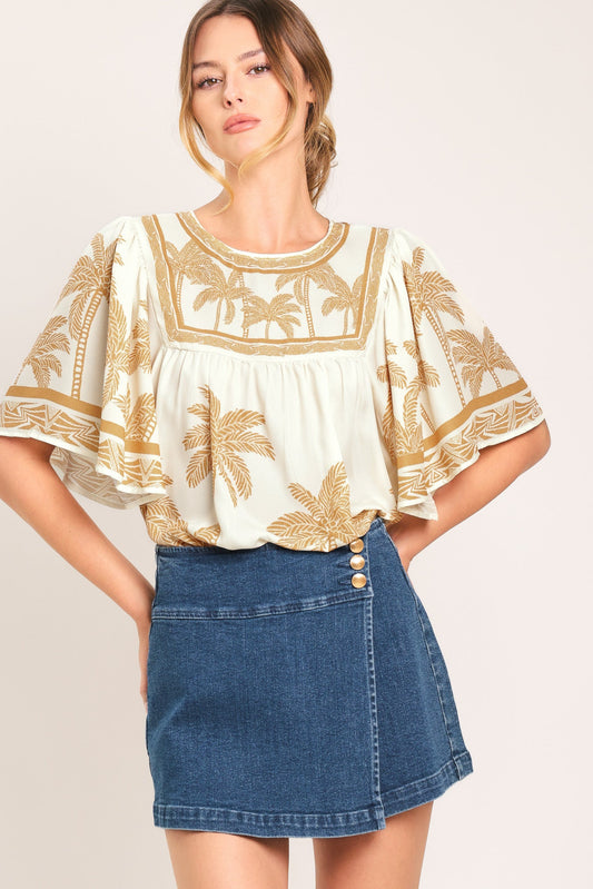 Breeze Story Woven Top in ivory, view 1 — Soul Flow Apparel